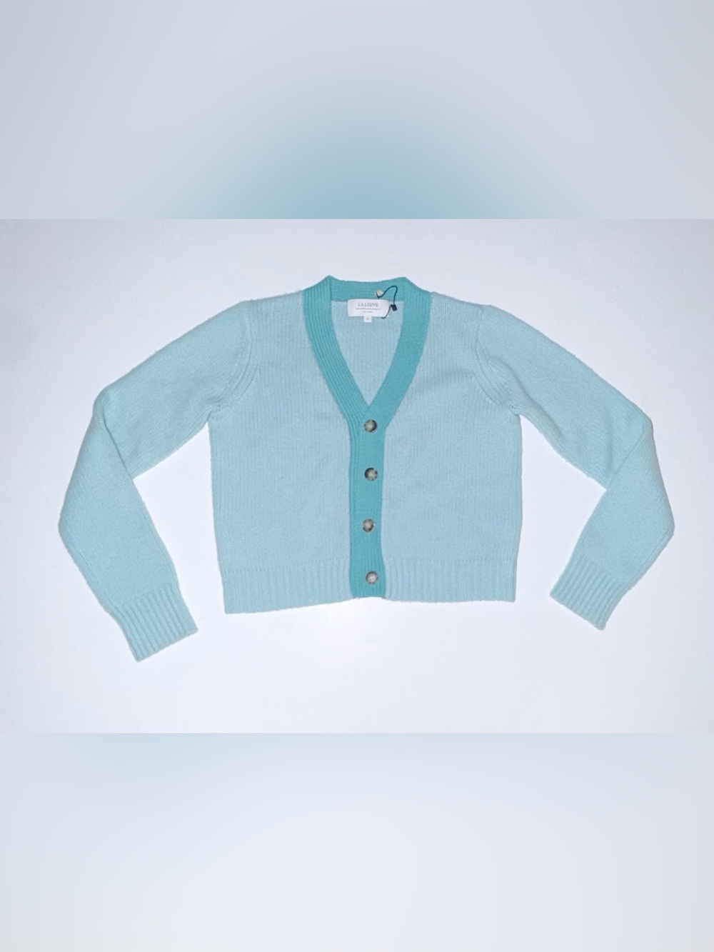 La Ligne "Mini Bien Sr" Cardigan Wool/Cashmere Contrasting V-Neckline Cropped S View 5